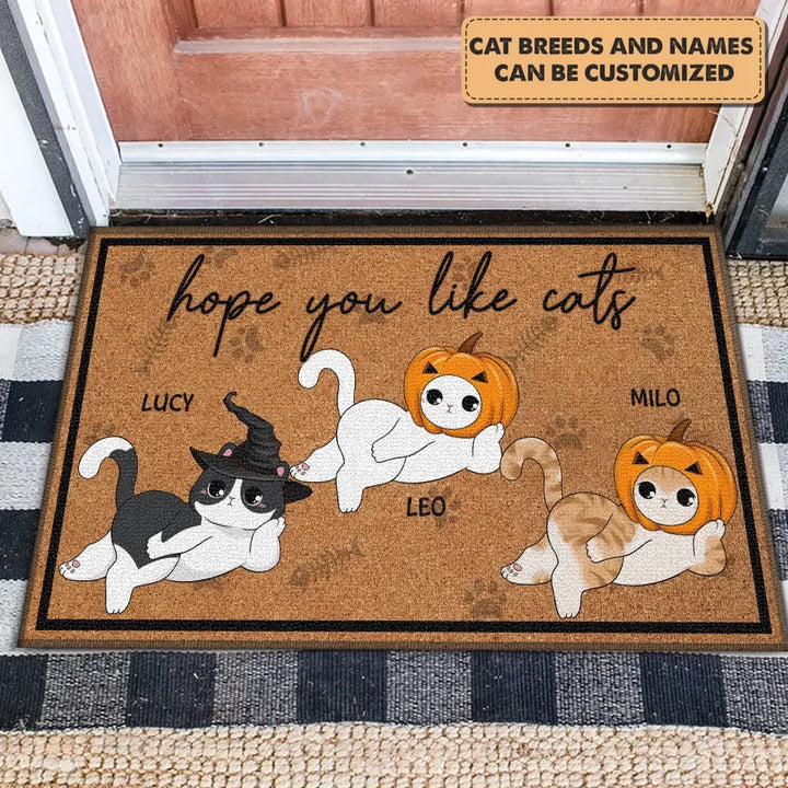 Personalized Custom Doormat - Birthday, Halloween, Fall Gift For Cat Mom, Cat Dad, Cat Lovers - Hope You Like Cats Fall & Halloween Costume