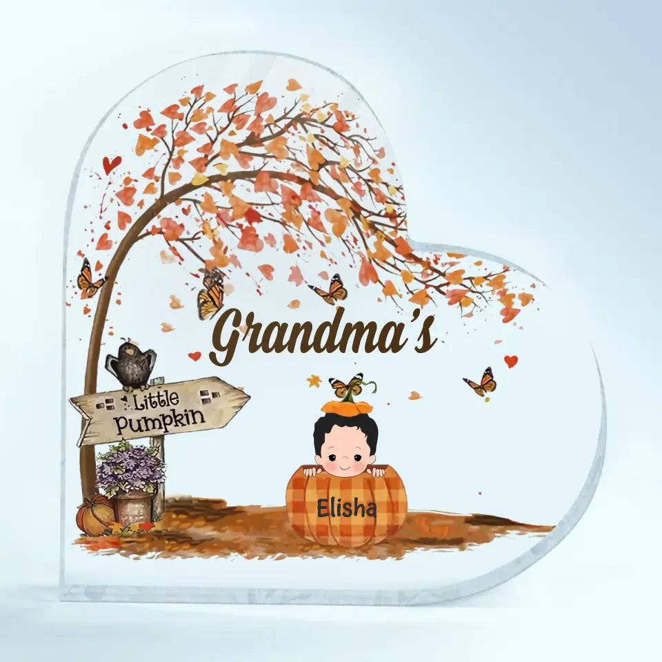 Personalized Custom Heart-shaped Acrylic Plaque - Mother's Day Gift For Mom, Grandma - Grandma's Little Pumpkin