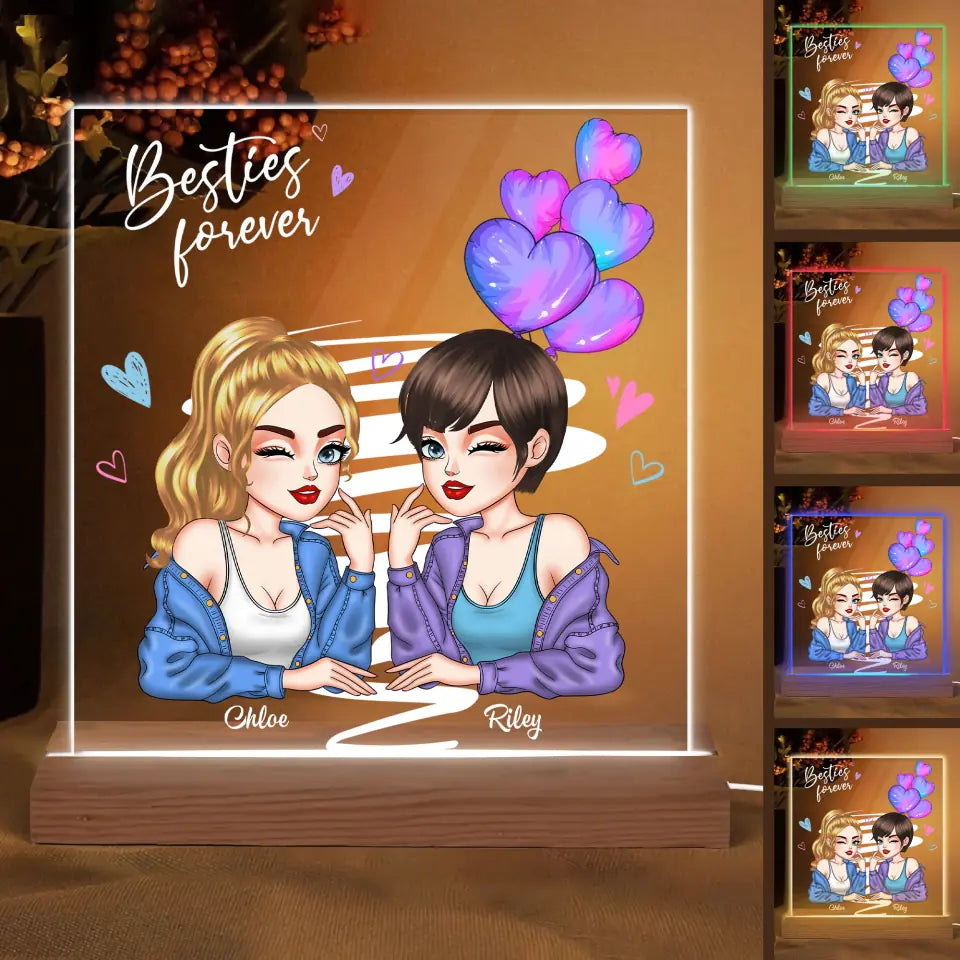Personalized Custom 3D LED Light Wooden Base - Birthday Gift For Friends - Besties Forever