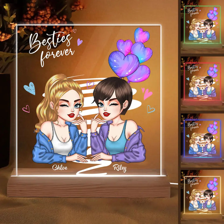 Personalized Custom 3D LED Light Wooden Base - Birthday Gift For Friends - Besties Forever