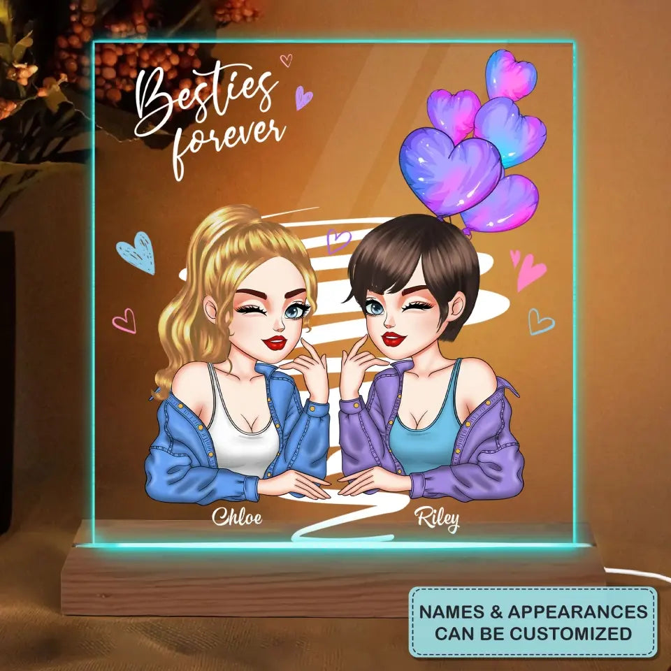 Personalized Custom 3D LED Light Wooden Base - Birthday Gift For Friends - Besties Forever