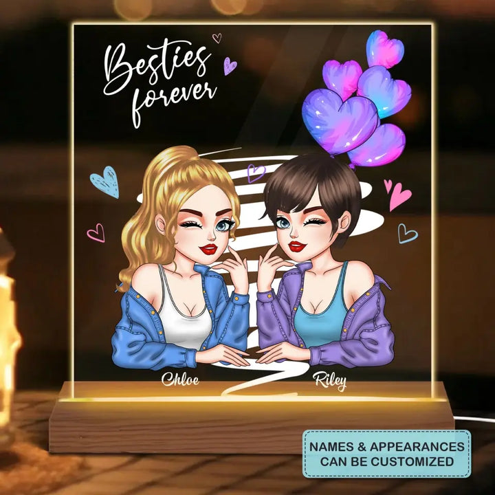 Personalized Custom 3D LED Light Wooden Base - Birthday Gift For Friends - Besties Forever