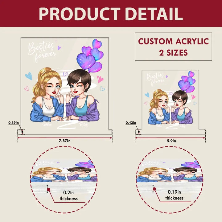 Personalized Custom 3D LED Light Wooden Base - Birthday Gift For Friends - Besties Forever