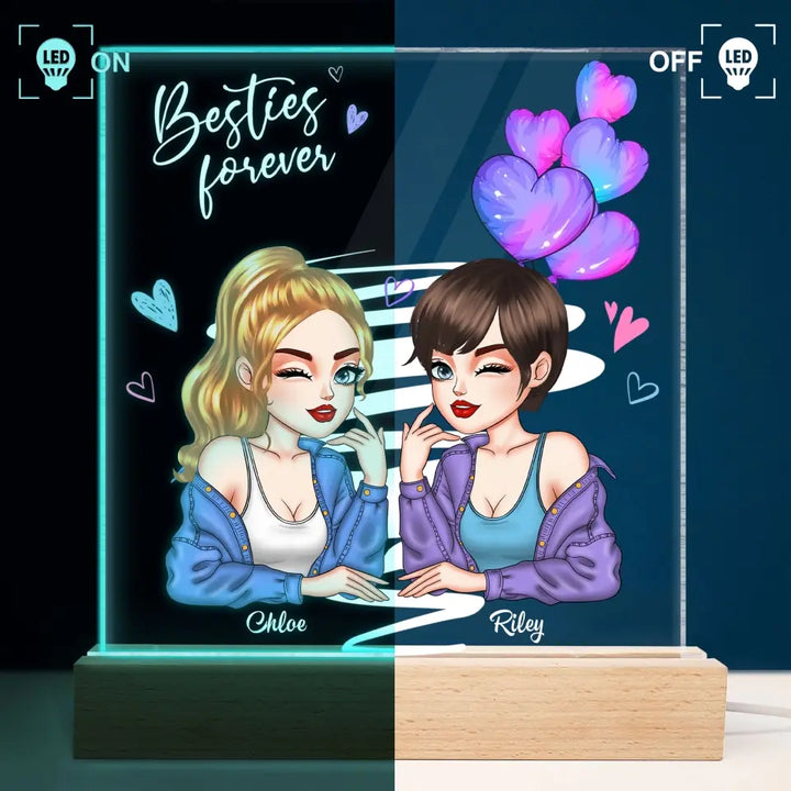Personalized Custom 3D LED Light Wooden Base - Birthday Gift For Friends - Besties Forever
