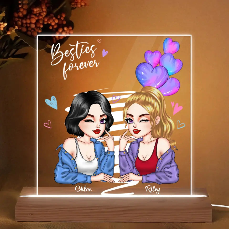 Personalized Custom 3D LED Light Wooden Base - Birthday Gift For Friends - Besties Forever