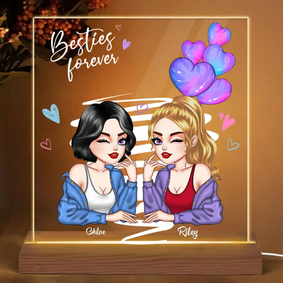Personalized Custom 3D LED Light Wooden Base - Birthday Gift For Friends - Besties Forever