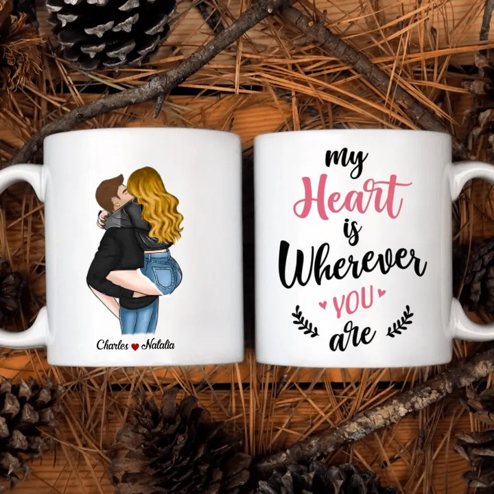 Personalized Custom White Mug - Anniversary Gift For Couple - My Heart Is Wherever You Are