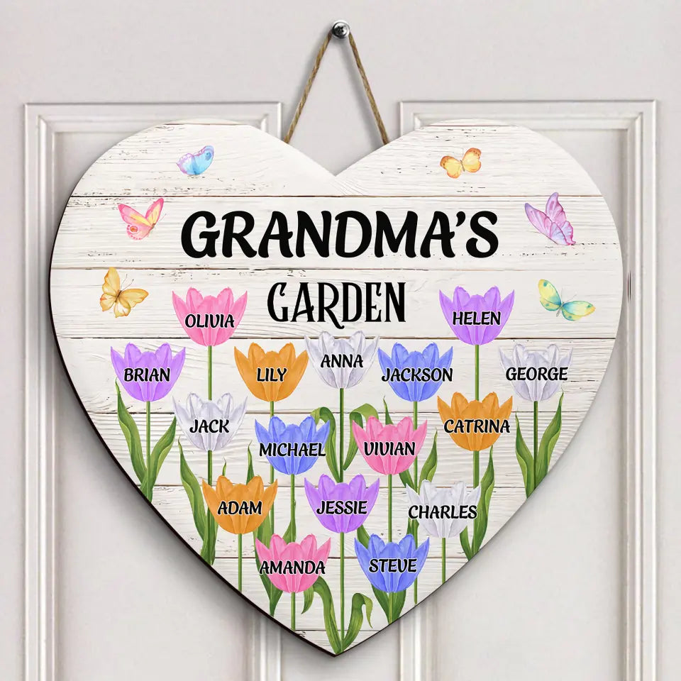 Personalized Custom Door Sign - Mother's Day Gift For Mom, Grandma - Grandma's Garden