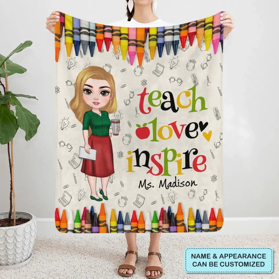 Personalized Custom Blanket - Teacher's Day, Appreciation Gift For Teacher - Teach Love Inspire