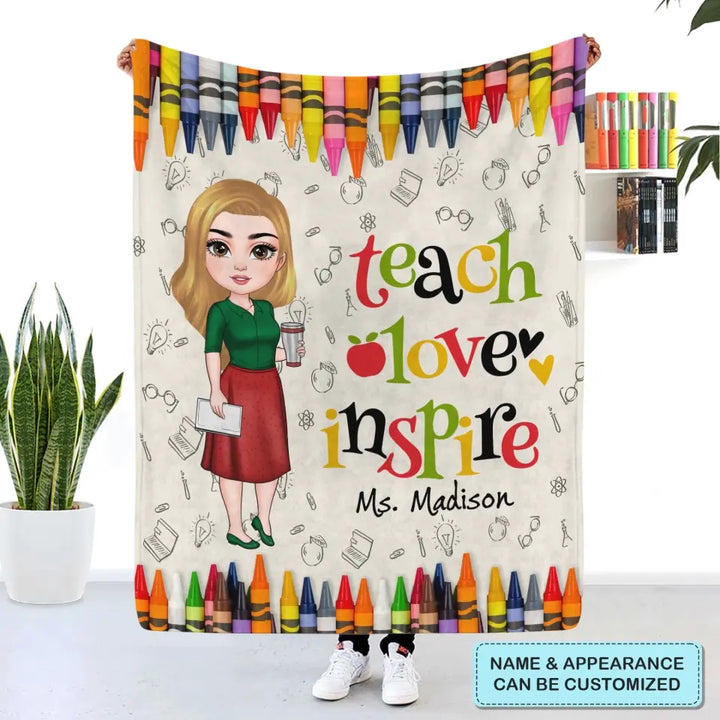 Personalized Custom Blanket - Teacher's Day, Appreciation Gift For Teacher - Teach Love Inspire