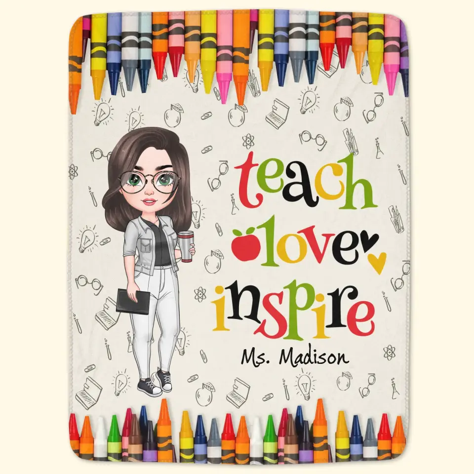 Personalized Custom Blanket - Teacher's Day, Appreciation Gift For Teacher - Teach Love Inspire