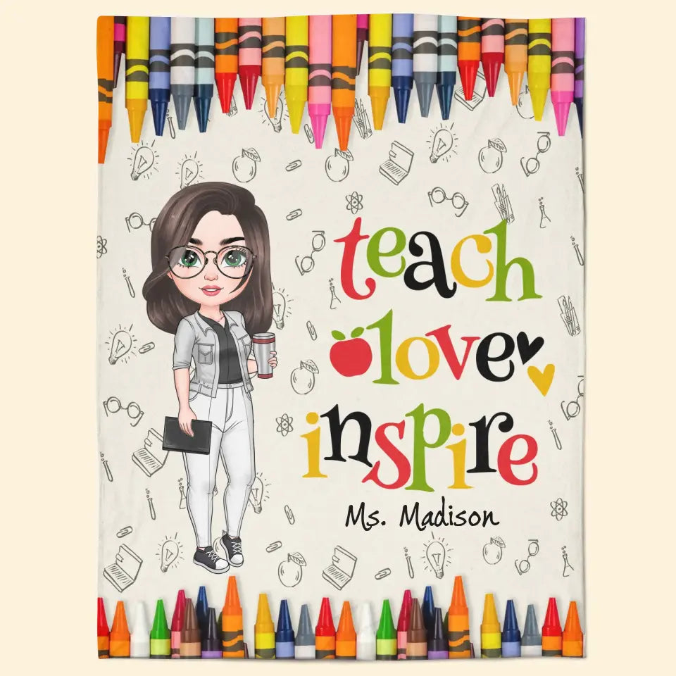 Personalized Custom Blanket - Teacher's Day, Appreciation Gift For Teacher - Teach Love Inspire