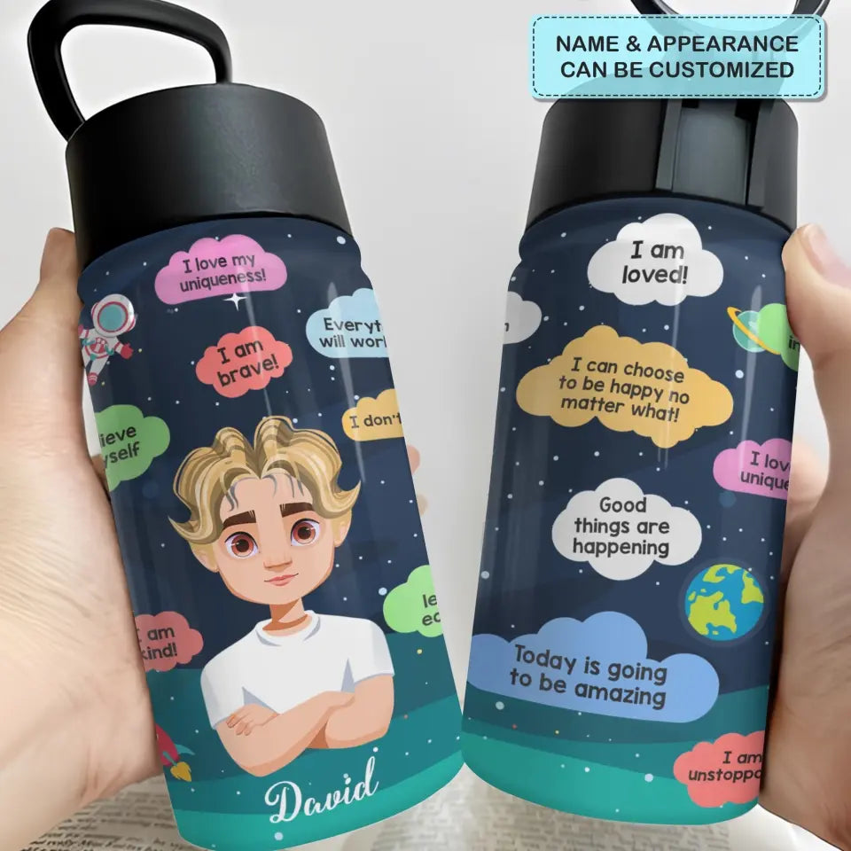 Personalized Custom Kids Insulated Bottle - Birthday, Back To School, Kindergarten, First, Second, Third, Fourth, Fifth Grade, Pre-K Gift For Kid - I Can Do Hard Things