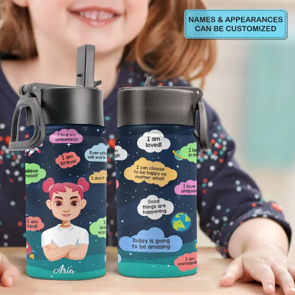 Personalized Custom Kids Insulated Bottle - Birthday, Back To School, Kindergarten, First, Second, Third, Fourth, Fifth Grade, Pre-K Gift For Kid - I Can Do Hard Things
