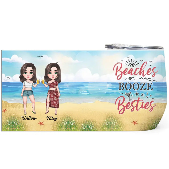 Personalized Custom Wine Tumbler - Summer, Vacation Gift For Friend, Bestie - Besties For The Resties