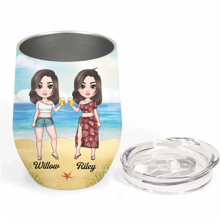 Personalized Custom Wine Tumbler - Summer, Vacation Gift For Friend, Bestie - Besties For The Resties