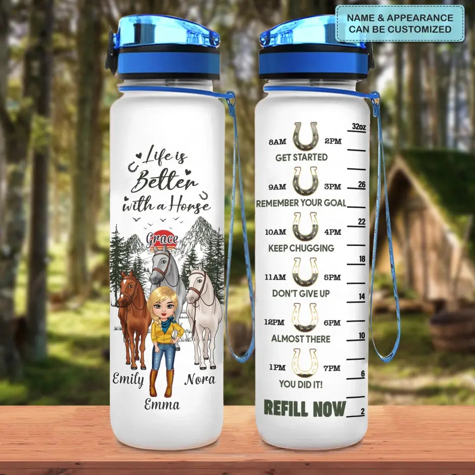 Personalized Custom Water Tracker Bottle - Birthday Gift For Horse