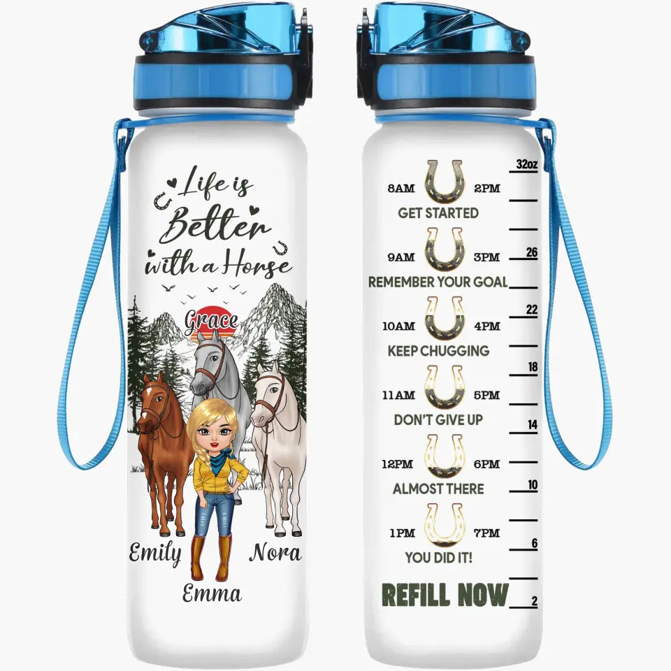 Personalized Custom Water Tracker Bottle - Birthday Gift For Horse Lover - I Love You To The Barn And Back