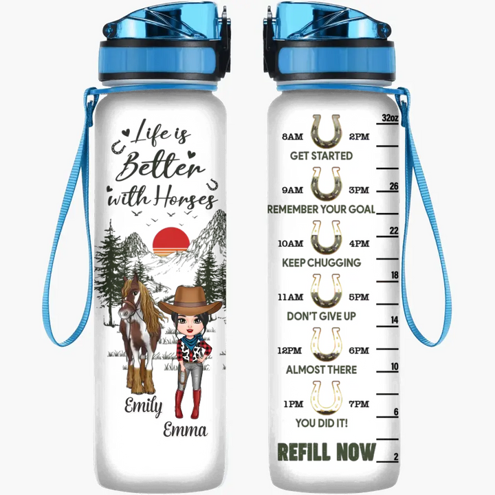 Personalized Custom Water Tracker Bottle - Birthday Gift For Horse Lover - I Love You To The Barn And Back