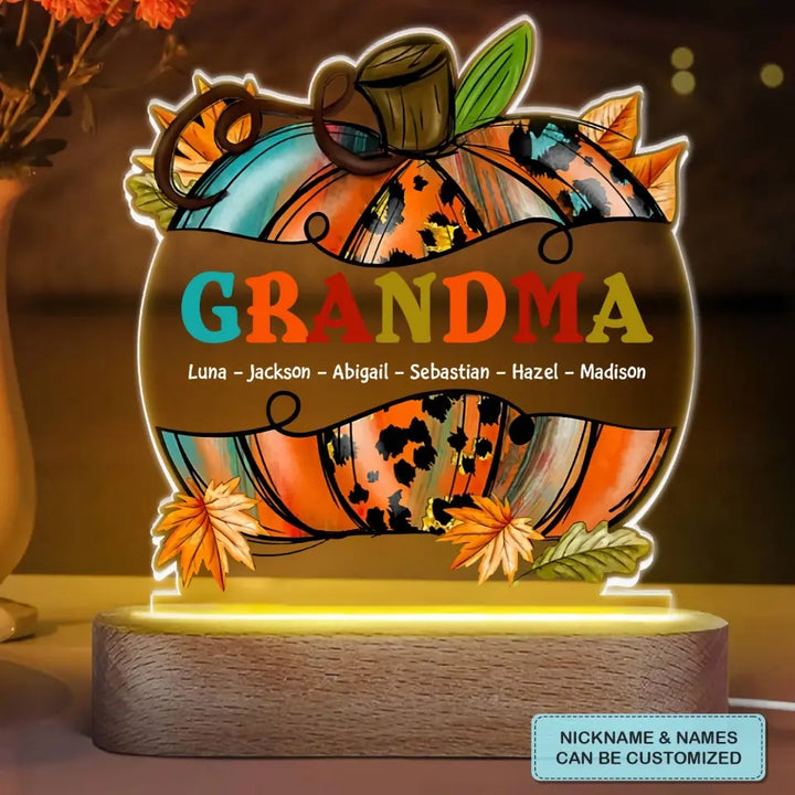 Personalized Custom Acrylic LED Night Light - Mother's Day Gift For Grandma - Nana Pumpkin Fall