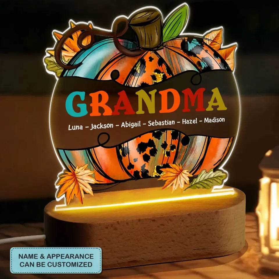 Personalized Custom Acrylic LED Night Light - Mother's Day Gift For Grandma - Nana Pumpkin Fall