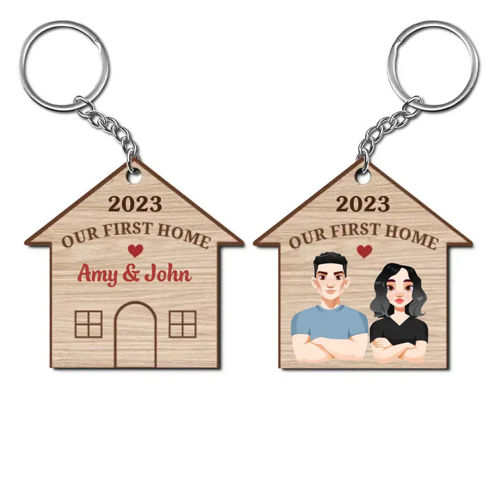 Personalized Custom Wooden Keychain - Anniversary, Pride Month Gift For Couple - Our First Home