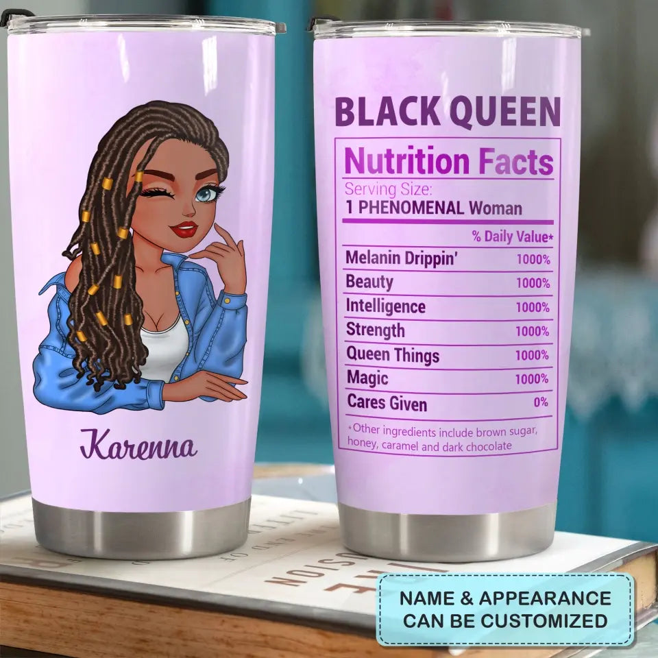 Personalized Custom Tumbler - Juneteenth, Birthday Gift For Black Woman - Black Queen Nutritrional Facts