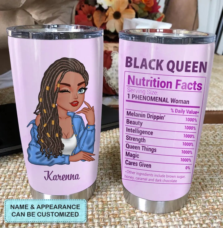 Personalized Custom Tumbler - Juneteenth, Birthday Gift For Black Woman - Black Queen Nutritrional Facts