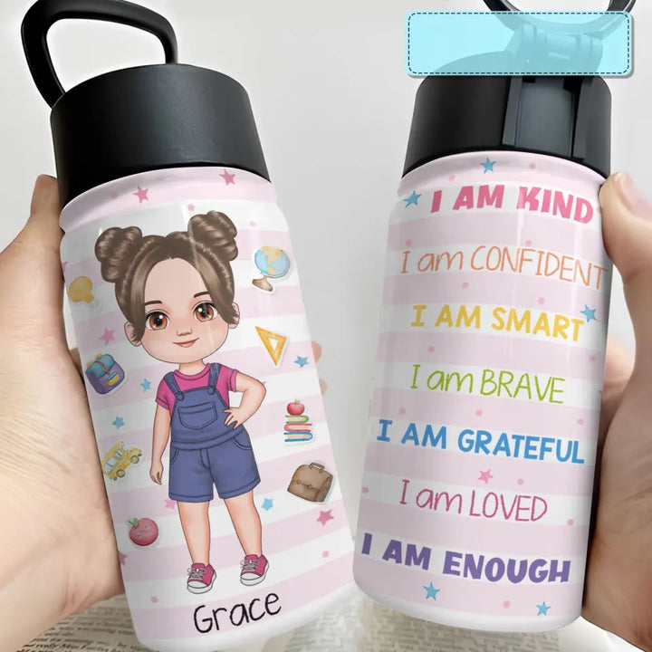 Personalized Custom Kids Insulated Bottle - Birthday Gift For Kid - I Am Kind I Am Smart
