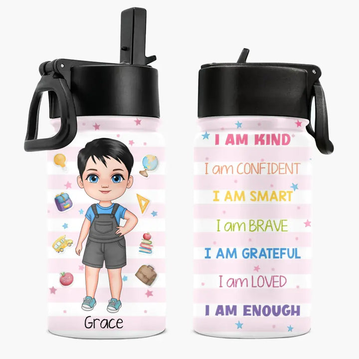 Personalized Custom Kids Insulated Bottle - Birthday Gift For Kid - I Am Kind I Am Smart