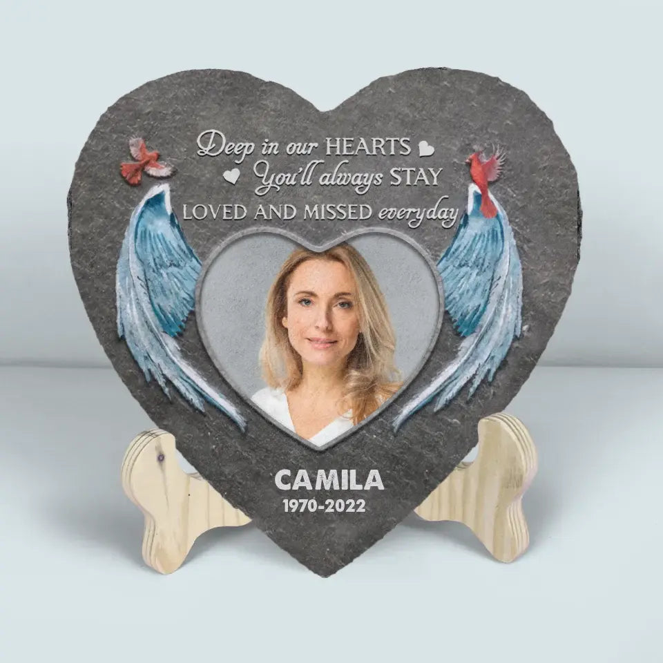 Personalized Garden Stone - Memorial Gift For Family Members, Mom, Dad, Sisters, Brothers - Deep In Our Hearts You'll Always Stay Loved And Missed Everyday ARND0014