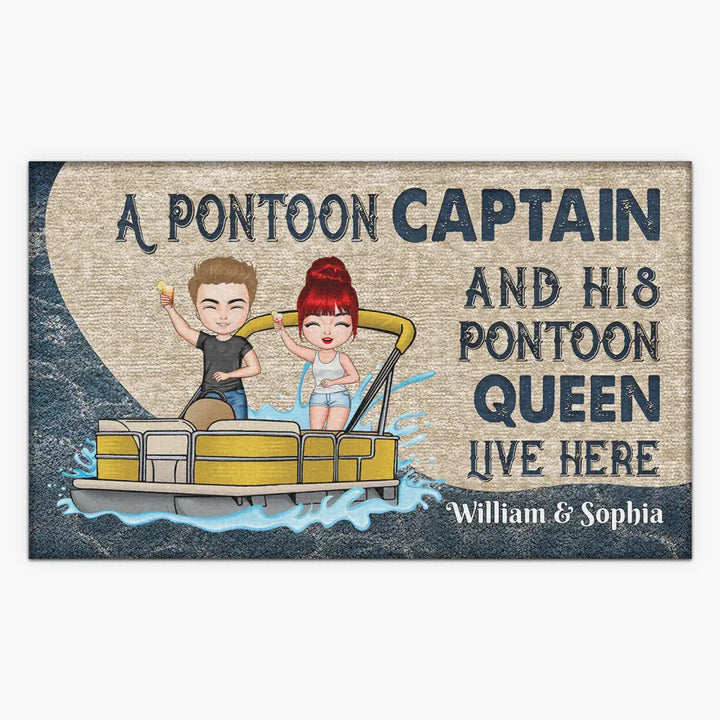 Personalized Custom Doormat - Anniversary Gift For Couple - Pontoon Captain And Pontoon Queen Live Here