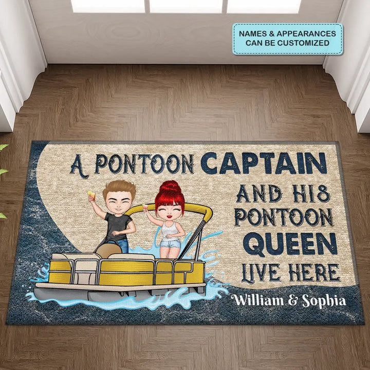 Personalized Custom Doormat - Anniversary Gift For Couple - Pontoon Captain And Pontoon Queen Live Here