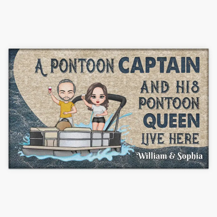 Personalized Custom Doormat - Anniversary Gift For Couple - Pontoon Captain And Pontoon Queen Live Here