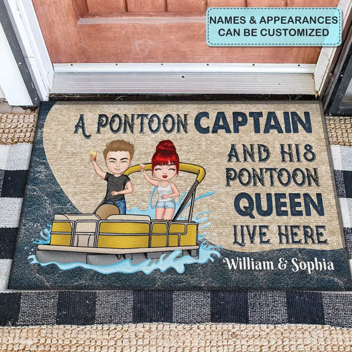 Personalized Custom Doormat - Anniversary Gift For Couple - Pontoon Captain And Pontoon Queen Live Here