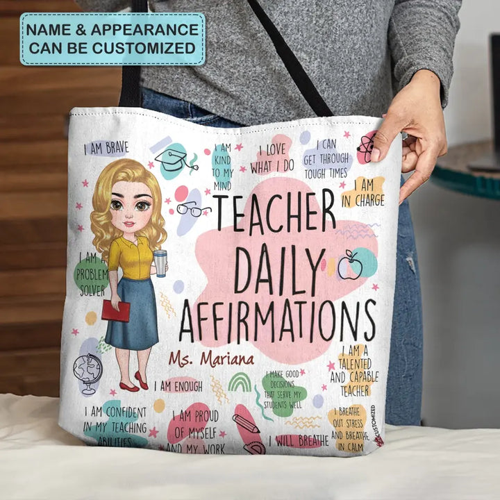 Personalized Custom Tote Bag - Teacher's Day, Appreciation Gift For Teacher - Teacher Daily Affirmations