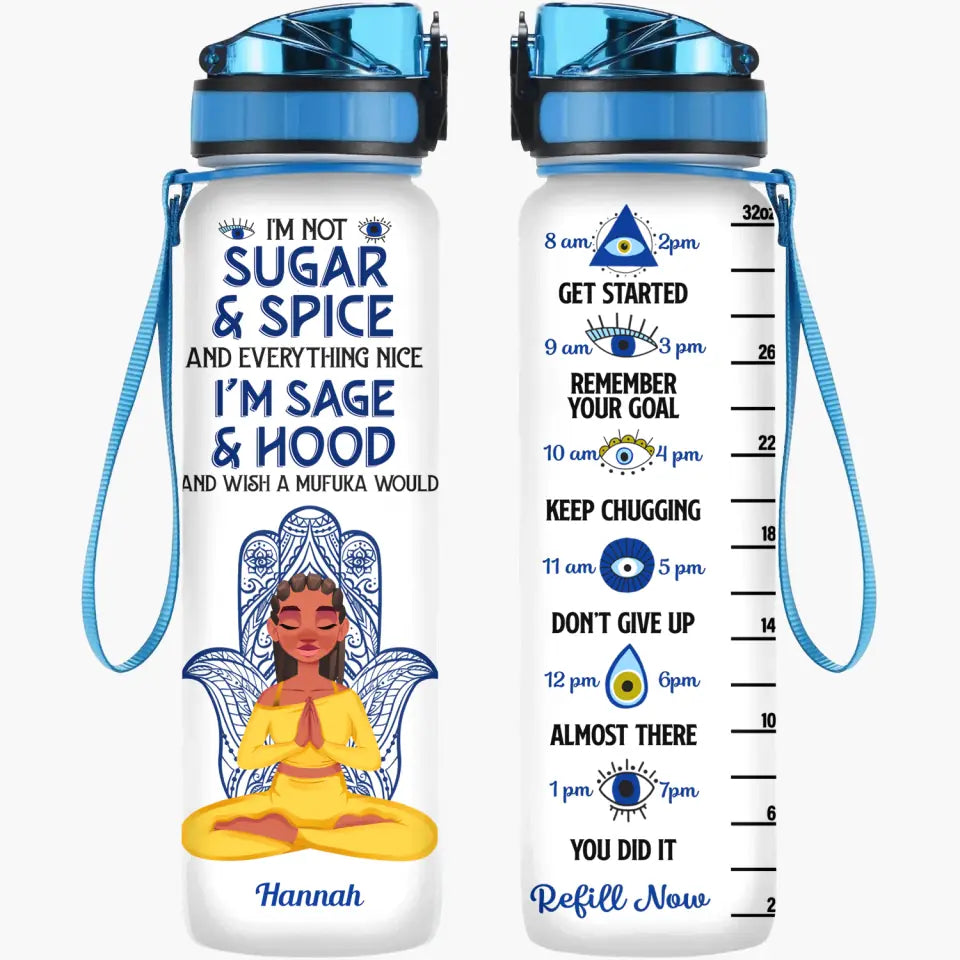 Personalized Custom Water Tracker Bottle - Gift For Yoga Lover - I Am Not Sugar And Spice