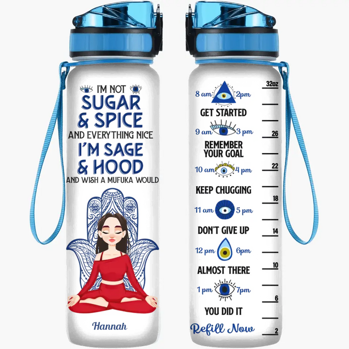 Personalized Custom Water Tracker Bottle - Gift For Yoga Lover - I Am Not Sugar And Spice