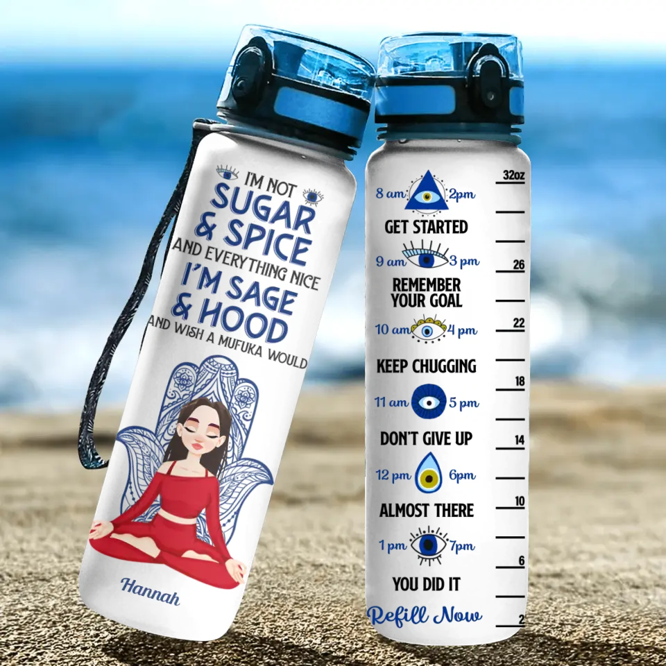 Personalized Custom Water Tracker Bottle - Gift For Yoga Lover - I Am Not Sugar And Spice