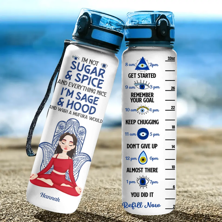 Personalized Custom Water Tracker Bottle - Gift For Yoga Lover - I Am Not Sugar And Spice