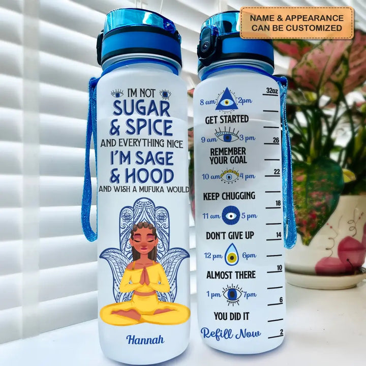 Personalized Custom Water Tracker Bottle - Gift For Yoga Lover - I Am Not Sugar And Spice