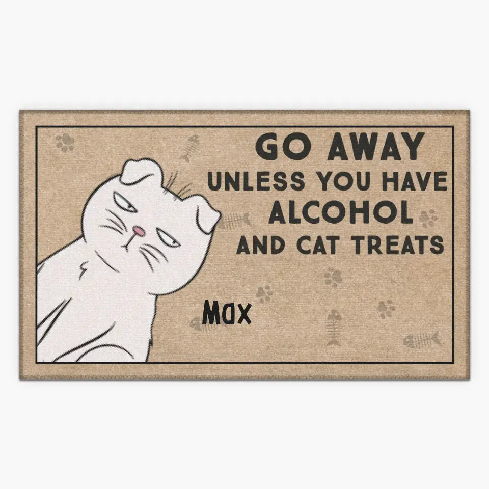 Personalized Custom Doormat - Birthday Gift For Cat Mom, Cat Dad, Cat Lovers - Go Away Unless You Have Alcohol And Cat Treats