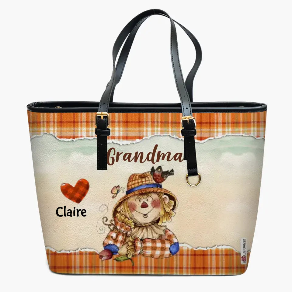 Personalized Custom Leather Bucket Bag - Mother's Day, Fall Gift For Grandma, Mom - Nana Hearts Fall