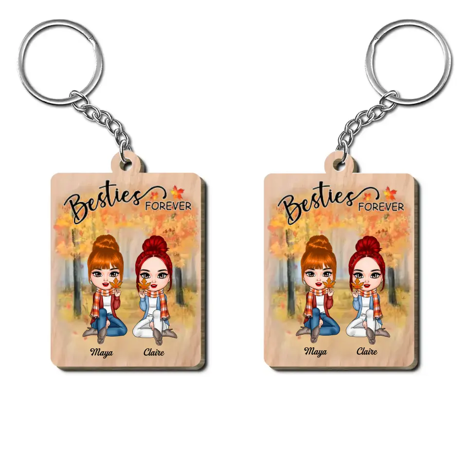 Personalized Custom Wooden Keychain - Birthday Gift For Besties - Autumn Besties