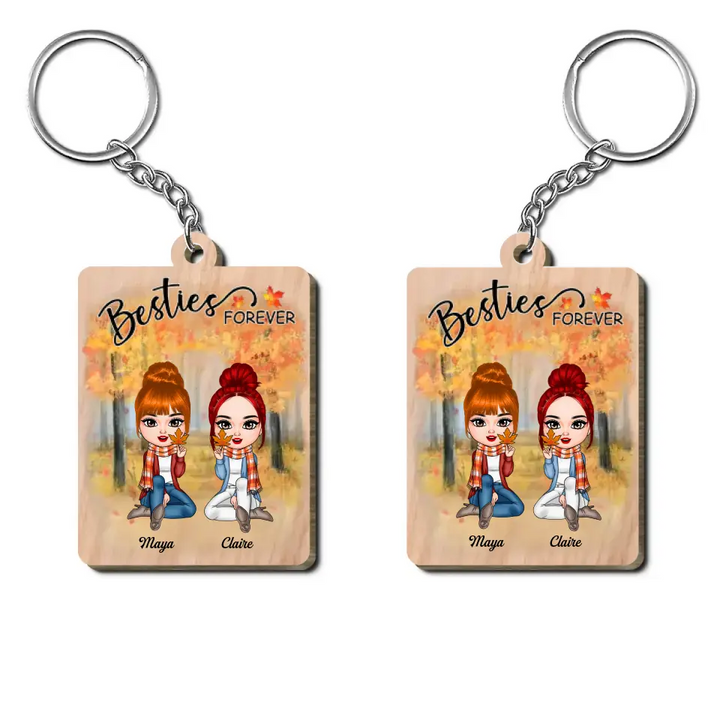 Personalized Custom Wooden Keychain - Birthday Gift For Besties - Autumn Besties