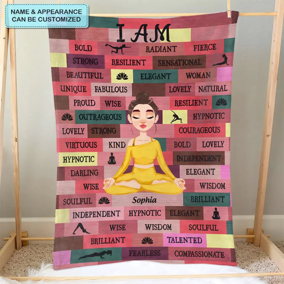 Personalized Custom Blanket - Gift For Yoga Lover - I Am Loved