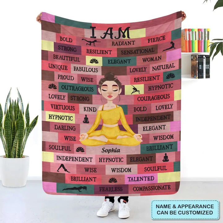 Personalized Custom Blanket - Gift For Yoga Lover - I Am Loved