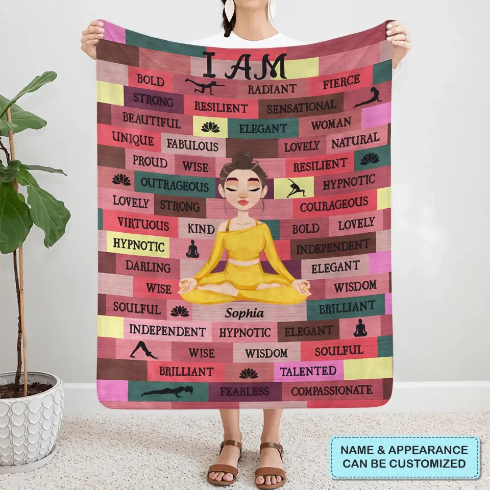 Personalized Custom Blanket - Gift For Yoga Lover - I Am Loved