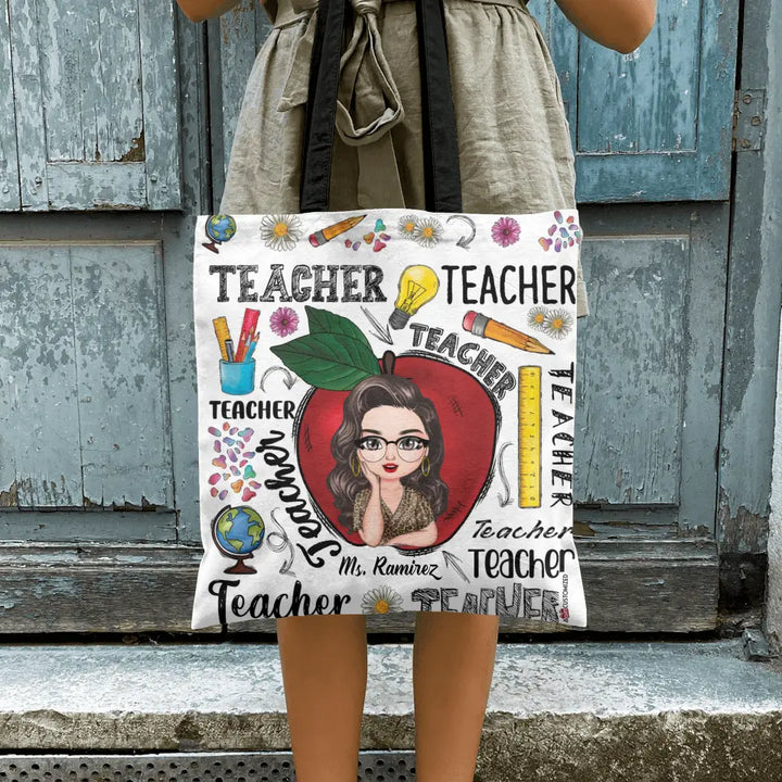 Personalized Custom Tote Bag - Teacher's Day, Appreciation Gift For Teacher - Red Apple Teacher