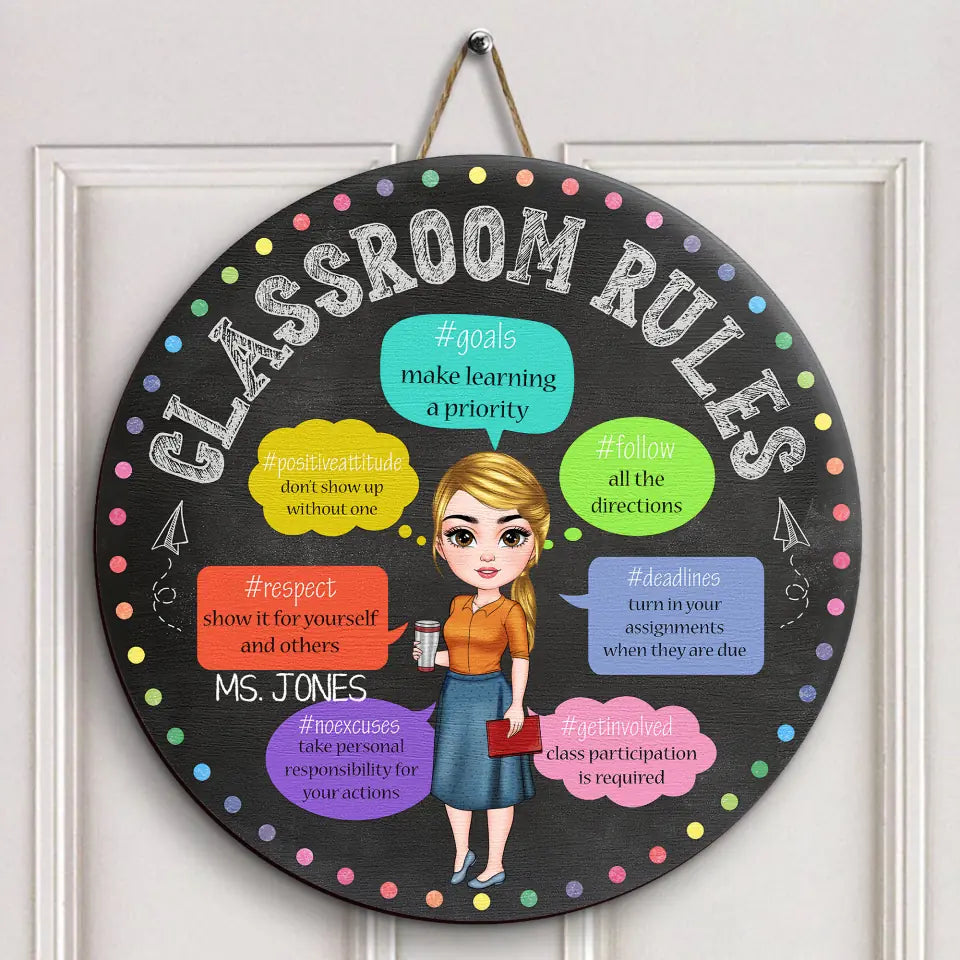 Personalized Custom Door Sign - Teacher's Day, Appreciation Gift For Teacher - Classroom Rules